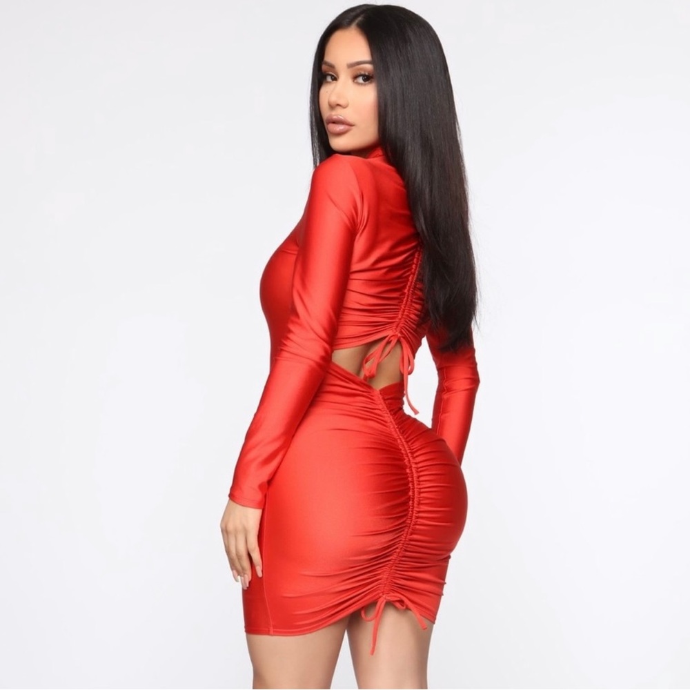 Red ruched dress